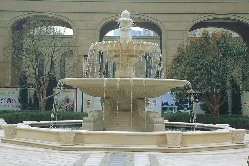 宣城 黄金麻花岗岩异型加工——户外庭院石雕流水喷泉