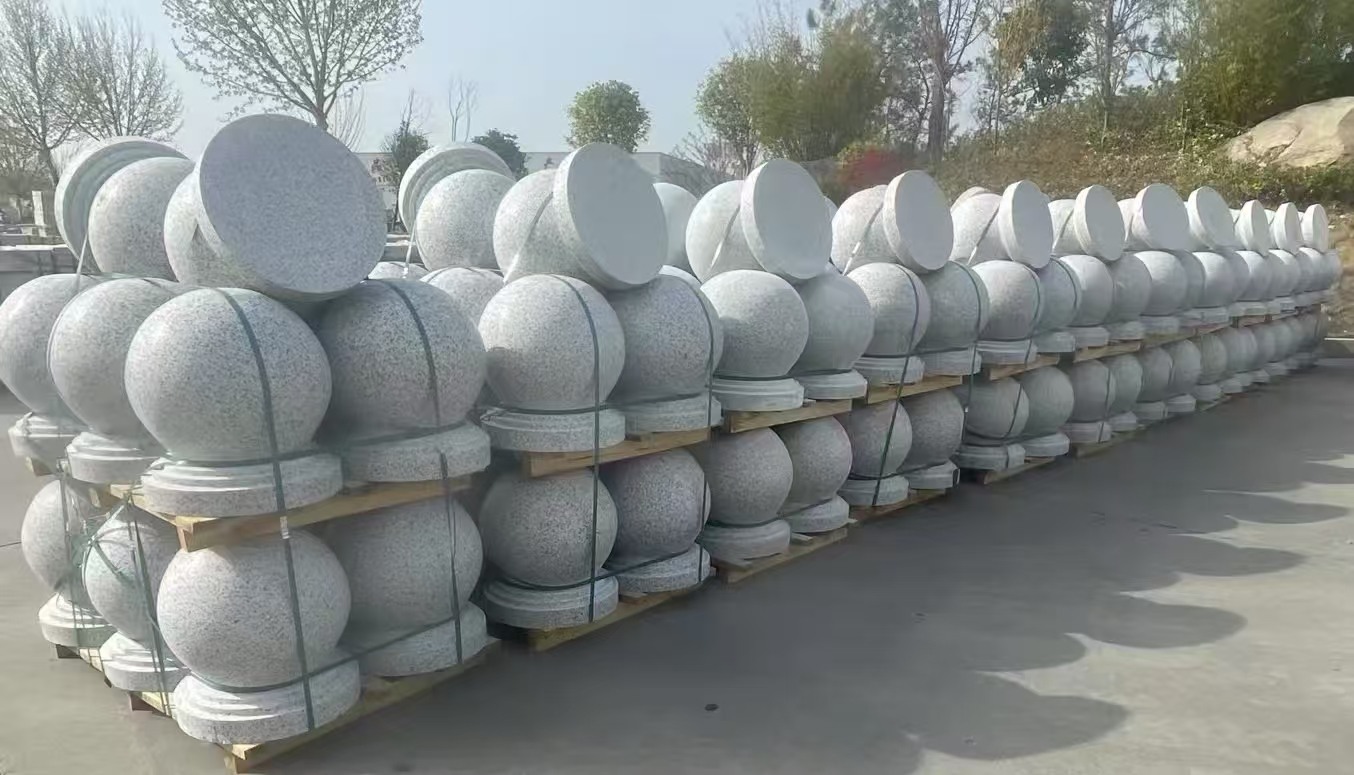 宣城 白麻花岗岩石材圆球，石球，挡车球，隔离球，景观石球，风水球等