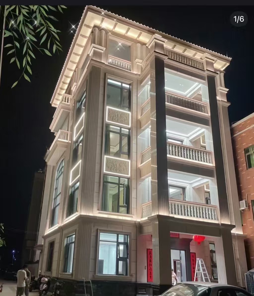 宣城 芝麻白花岗岩别墅外墙夜间效果