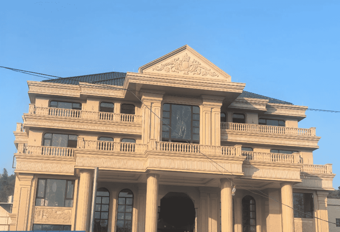 宣城黄金麻别墅外墙干挂石材效果示例